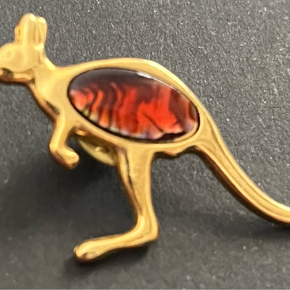 Gold Kangaroo Reptile Pin with Red Accent